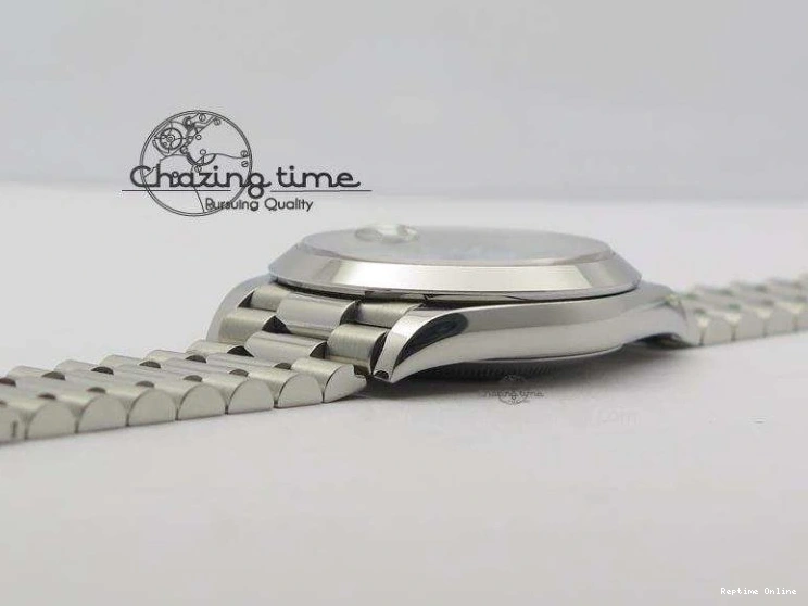 0112 DayDate 40mm BP-Maker 228206 SS Ice Blue Stick Dial (Smooth Bezel) On SS Bracelet ETA FreshLook 3913